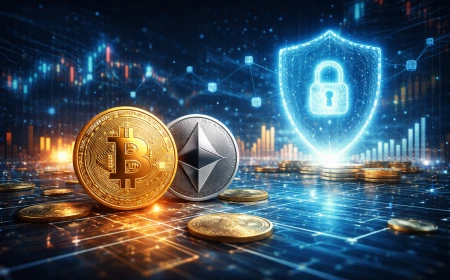 Bitcoin, Ethereum ve Blokzincir: Kripto Güvenliği & Regülasyon Rehberi konusu icin Kripto alanini anlatan SEO uyumlu haber gorseli.