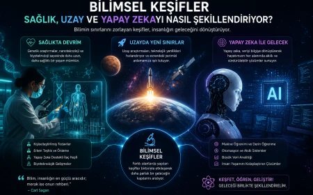 Bilimsel Keşifler Sağlık, Uzay ve Yapay Zekayı Nasıl Şekillendiriyor için sağlık, uzay ve yapay zeka odaklı profesyonel haber görseli