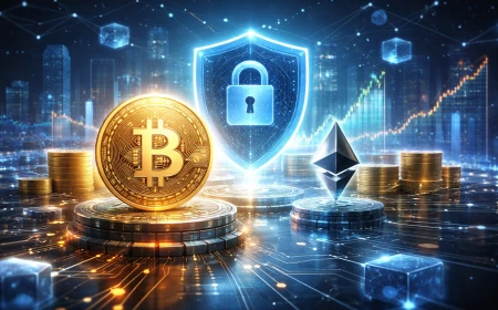 Bitcoin, Ethereum ve Blockchain Güvenliği: Tekno Piyasa Rehberi konusu icin Kripto alanini anlatan SEO uyumlu haber gorseli.